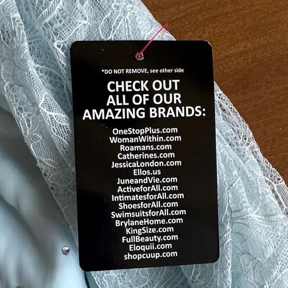 Roaman's Light Blue Blouse with Lace Sleeves - Picture 2 of 4